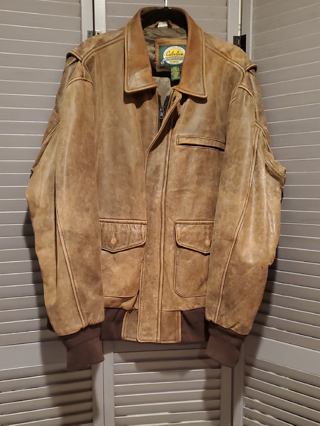 Cabela's Vintage Brown Leather Bomber Jacket Size Xl Tall